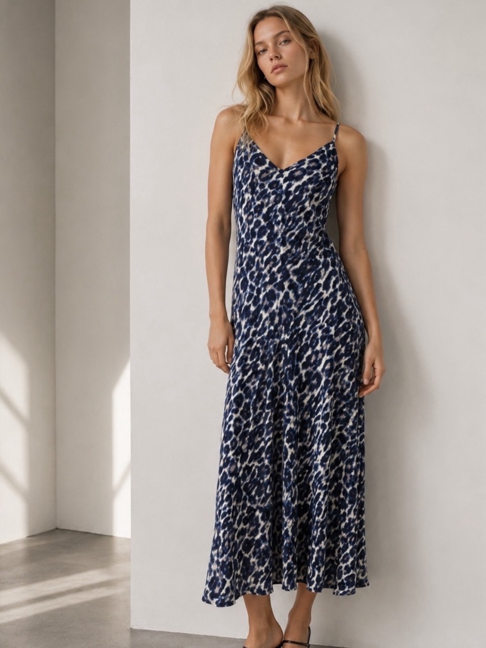 HUDSON NORTH Blue‎ Spotted Satin Open Back Wedding Guest Vacation Maxi Dress 1X